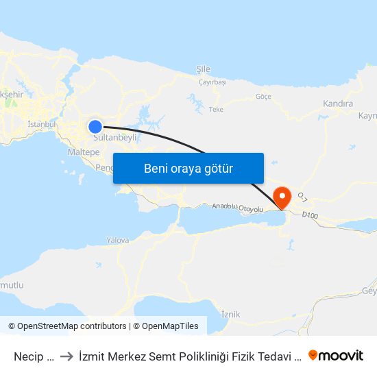 Necip Fazıl to İzmit Merkez Semt Polikliniği Fizik Tedavi ve Rehabilitasyon map