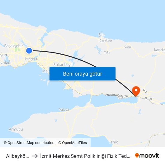 Alibeyköy (M7) to İzmit Merkez Semt Polikliniği Fizik Tedavi ve Rehabilitasyon map