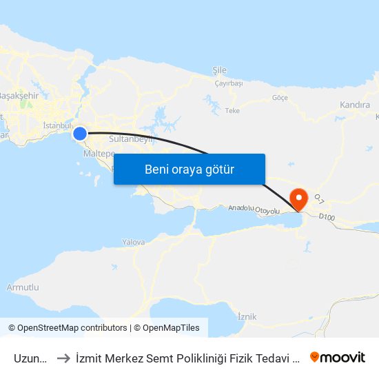 Uzunçayır to İzmit Merkez Semt Polikliniği Fizik Tedavi ve Rehabilitasyon map