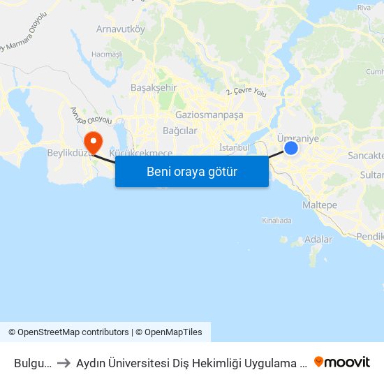 Bulgurlu to Aydın Üniversitesi Diş Hekimliği Uygulama Merkezi map