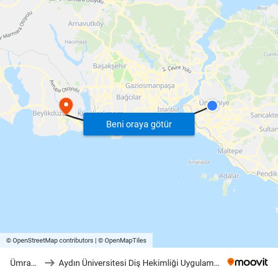 Ümraniye to Aydın Üniversitesi Diş Hekimliği Uygulama Merkezi map