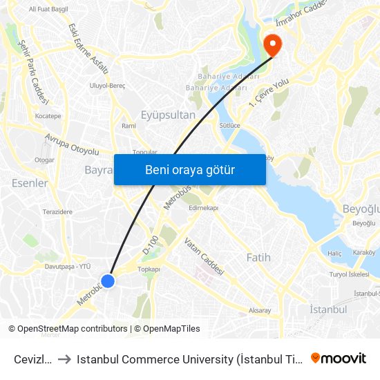 Cevizlibağ to Istanbul Commerce University (İstanbul Ticaret Üniversitesi) map
