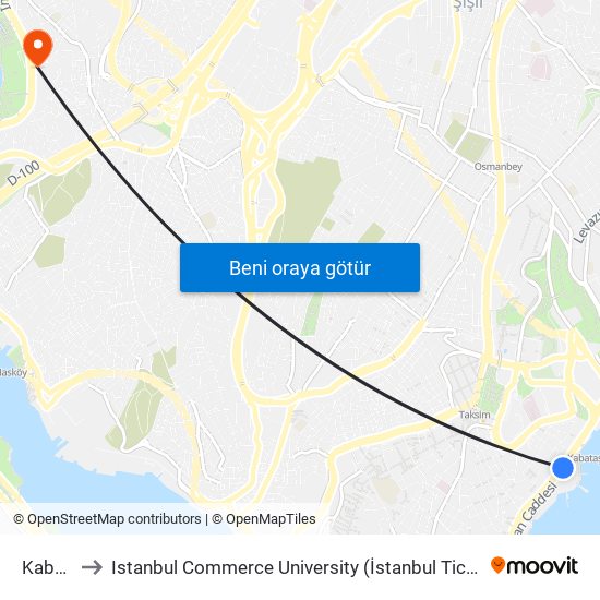 Kabataş to Istanbul Commerce University (İstanbul Ticaret Üniversitesi) map