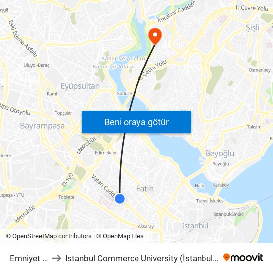 Emniyet - Fatih to Istanbul Commerce University (İstanbul Ticaret Üniversitesi) map