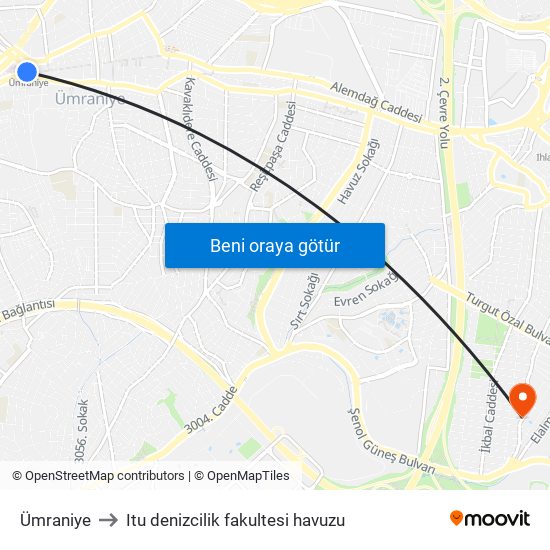 Ümraniye to Itu denizcilik fakultesi havuzu map