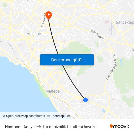 Hastane - Adliye to Itu denizcilik fakultesi havuzu map