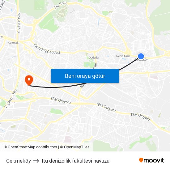 Çekmeköy to Itu denizcilik fakultesi havuzu map