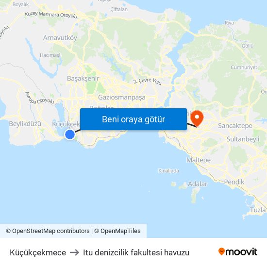 Küçükçekmece to Itu denizcilik fakultesi havuzu map