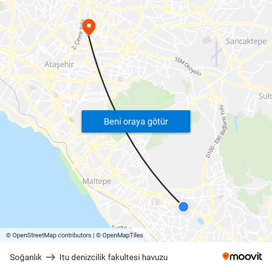 Soğanlık to Itu denizcilik fakultesi havuzu map