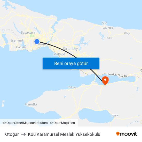 Otogar to Kou Karamursel Meslek Yuksekokulu map