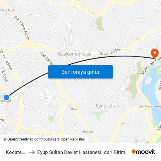 Kocatepe to Eyüp Sultan Devlet Hastanesi İdari Birimler map