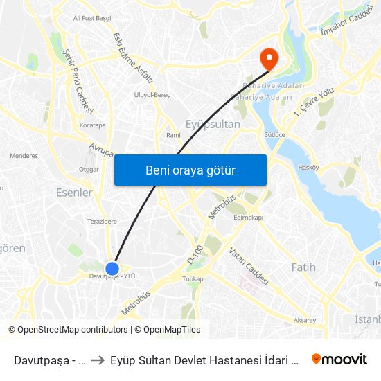 Davutpaşa - Ytü to Eyüp Sultan Devlet Hastanesi İdari Birimler map