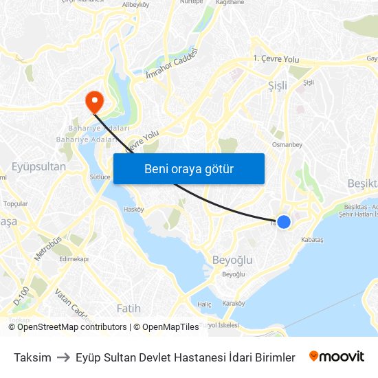 Taksim to Eyüp Sultan Devlet Hastanesi İdari Birimler map
