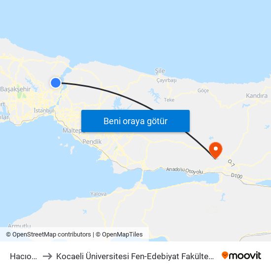 Hacıosman to Kocaeli Üniversitesi Fen-Edebiyat Fakültesi (A blok) - Matematik map