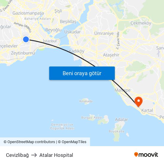 Cevizlibağ to Atalar Hospital map