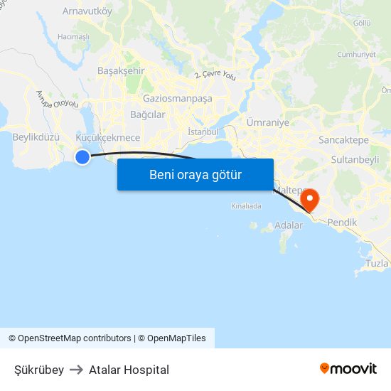 Şükrübey to Atalar Hospital map