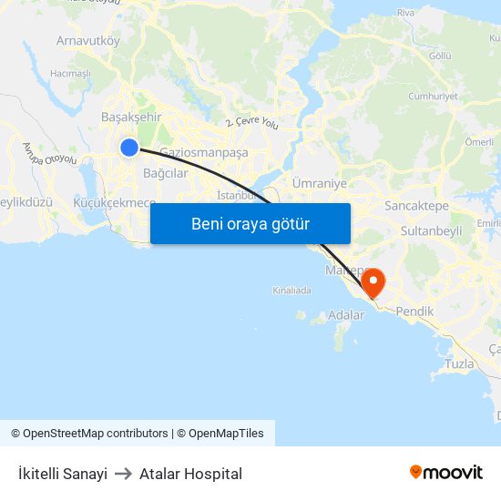 İkitelli Sanayi to Atalar Hospital map