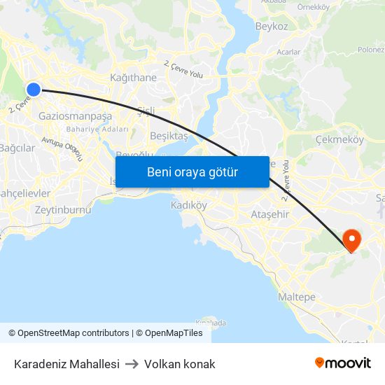 Karadeniz Mahallesi to Volkan konak map
