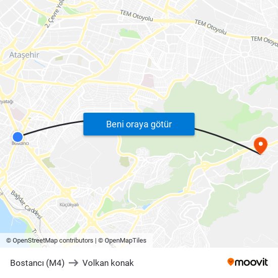 Bostancı (M4) to Volkan konak map