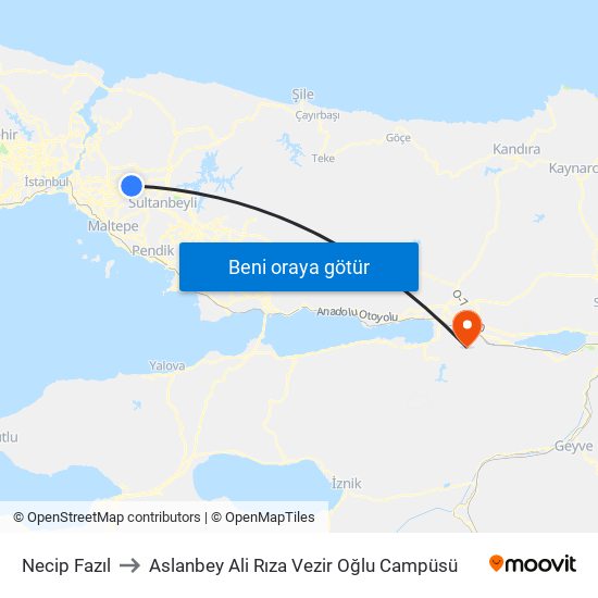 Necip Fazıl to Aslanbey Ali Rıza Vezir Oğlu Campüsü map