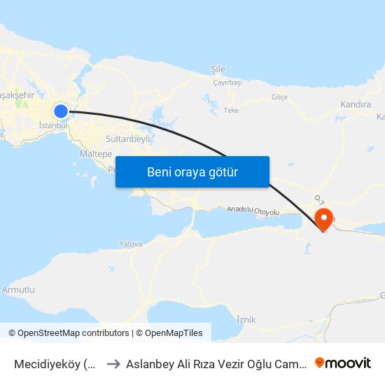 Mecidiyeköy (M7) to Aslanbey Ali Rıza Vezir Oğlu Campüsü map