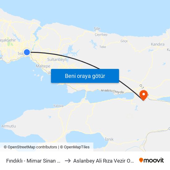 Fındıklı - Mimar Sinan Üniversitesi to Aslanbey Ali Rıza Vezir Oğlu Campüsü map