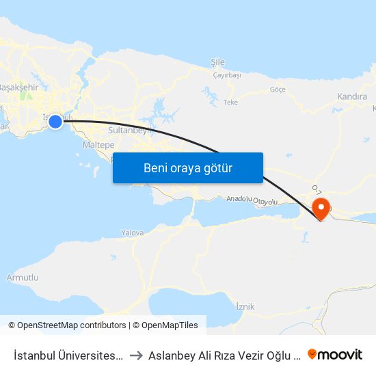 İstanbul Üniversitesi - Laleli to Aslanbey Ali Rıza Vezir Oğlu Campüsü map