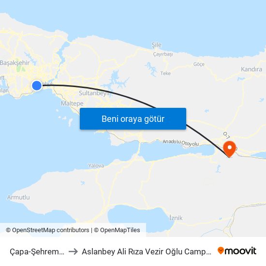 Çapa-Şehremini to Aslanbey Ali Rıza Vezir Oğlu Campüsü map