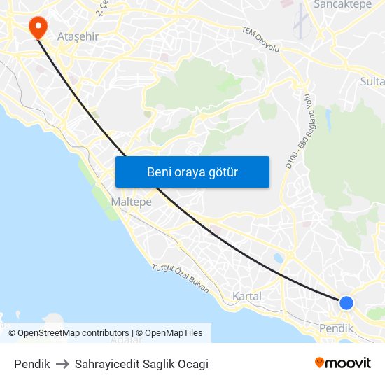 Pendik to Sahrayicedit Saglik Ocagi map