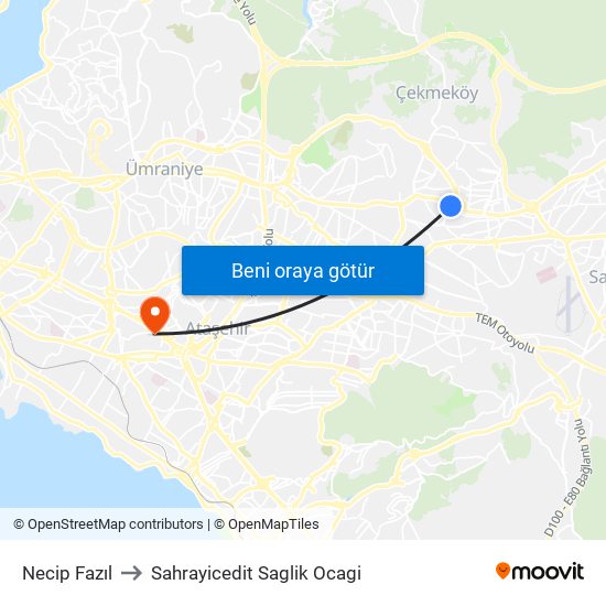 Necip Fazıl to Sahrayicedit Saglik Ocagi map