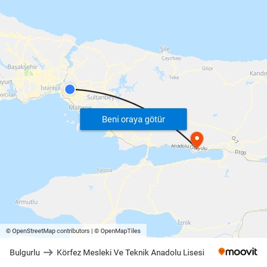 Bulgurlu to Körfez Mesleki Ve Teknik Anadolu Lisesi map