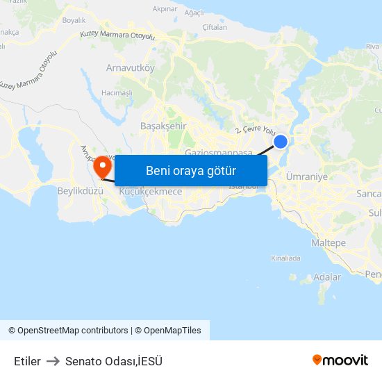 Etiler to Senato Odası,İESÜ map