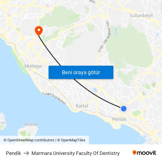 Pendik to Marmara University Faculty Of Dentistry map