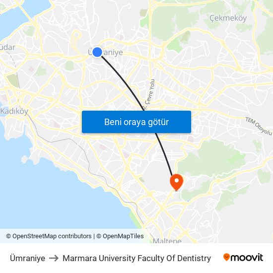 Ümraniye to Marmara University Faculty Of Dentistry map
