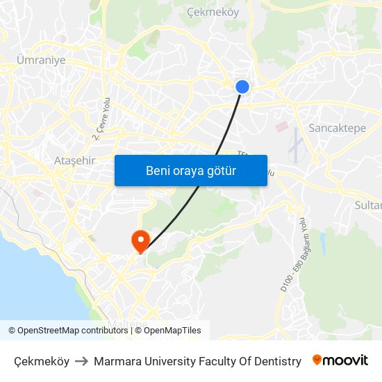 Çekmeköy to Marmara University Faculty Of Dentistry map