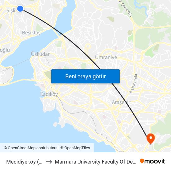 Mecidiyeköy (M7) to Marmara University Faculty Of Dentistry map