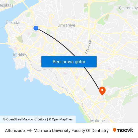 Altunizade to Marmara University Faculty Of Dentistry map