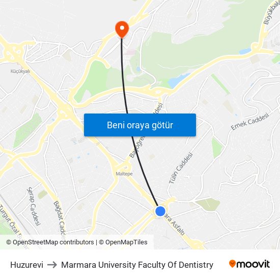 Huzurevi to Marmara University Faculty Of Dentistry map