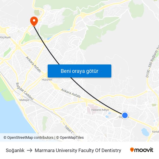 Soğanlık to Marmara University Faculty Of Dentistry map