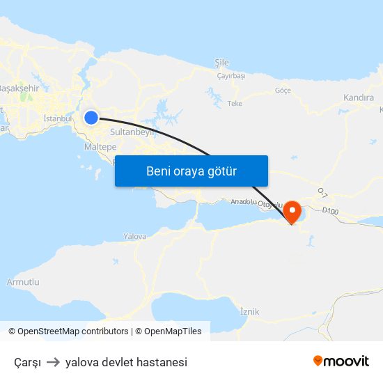 Çarşı to yalova devlet hastanesi map