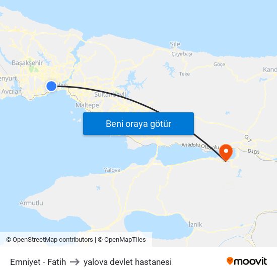 Emniyet - Fatih to yalova devlet hastanesi map