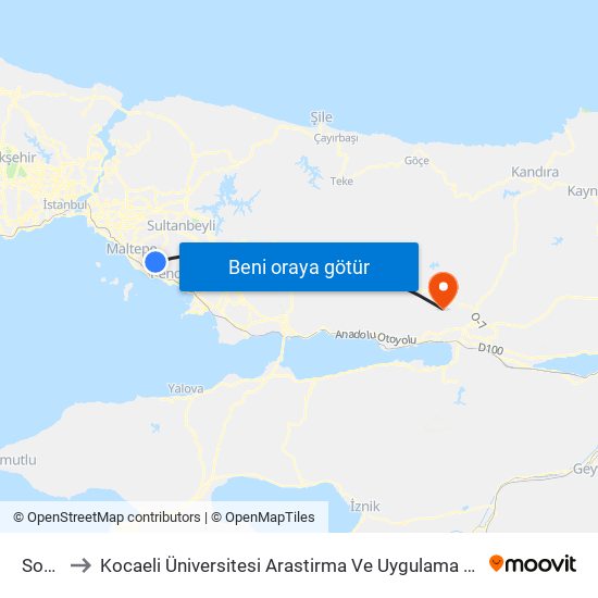 Soğanlık to Kocaeli Üniversitesi Arastirma Ve Uygulama Hastanesi Genel Cerrahi Yoğun Bakim map