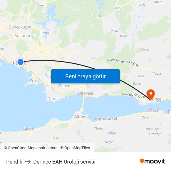 Pendik to Derince EAH Üroloji servisi map