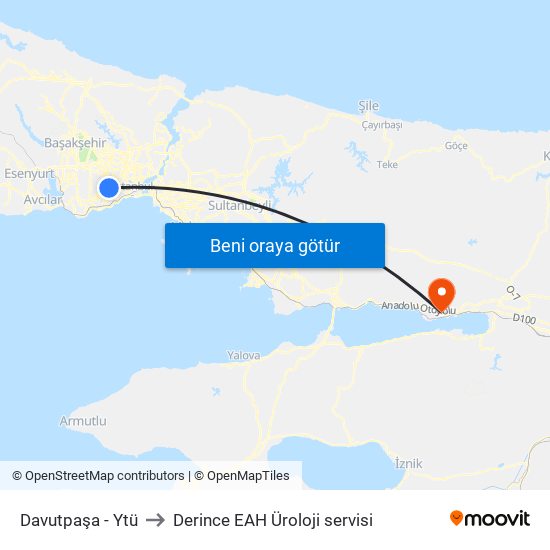 Davutpaşa - Ytü to Derince EAH Üroloji servisi map