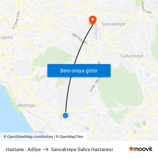 Hastane - Adliye to Sancaktepe Sahra Hastanesi map