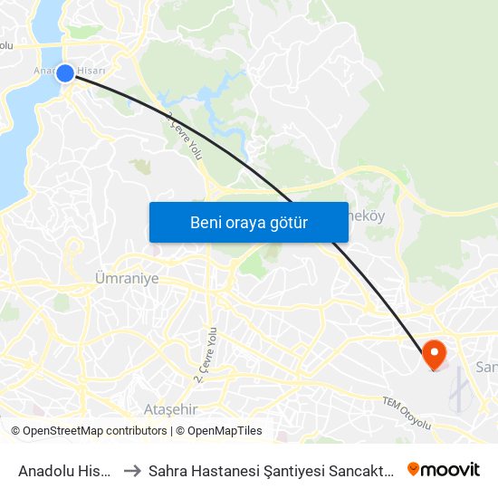 Anadolu Hisarı to Sahra Hastanesi Şantiyesi Sancaktep map