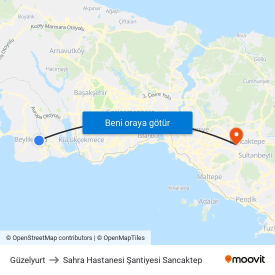 Güzelyurt to Sahra Hastanesi Şantiyesi Sancaktep map