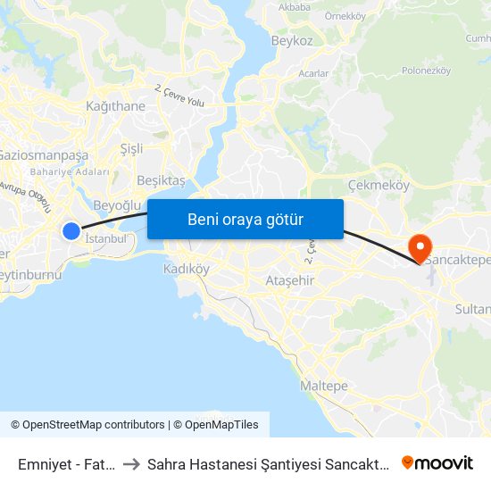 Emniyet - Fatih to Sahra Hastanesi Şantiyesi Sancaktep map