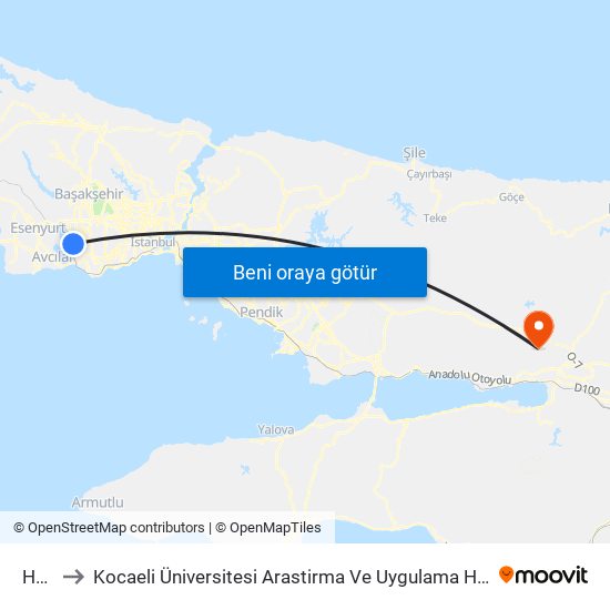 Halkalı to Kocaeli Üniversitesi Arastirma Ve Uygulama Hastanesi Çocuk Yoğun Bakım Ünitesi map