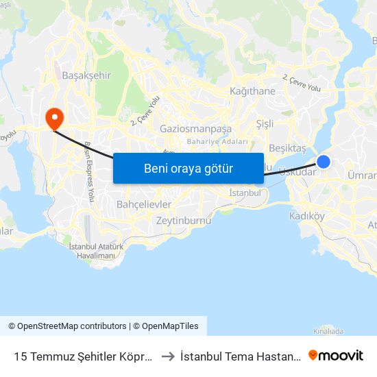 15 Temmuz Şehitler Köprüsü to İstanbul Tema Hastanesi map